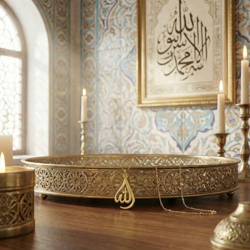 Islamic Ayatul Kursi Necklace for Women Men Allah Teardrop Necklace Stainless Steel Allah Name of God Arabic Quran Calligraphy Script Rotatable Pendant Necklaces Muslim Jewelry Ramadan Gift - color: gold