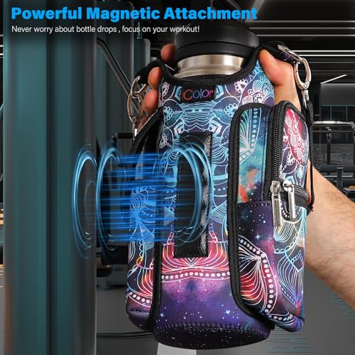icolor Magnetic Gym Bag Water Bottle Carrier Holder with Phone Pockets & Shoulder Strap,Gym Magnetic Bag 5 Built-in Magnets Gym Accessories Organizer Sling Bottle Bag Pouch Sleeve - color: Mandala