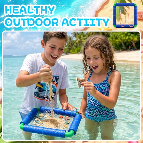 Floating Shark Tooth Sifter, Professional Stainless Steel Sand Sifter for Beach, Lightweight Shark Teeth Sifter for Fossil Hunting, Shelling & Beachcombing - color: Blue