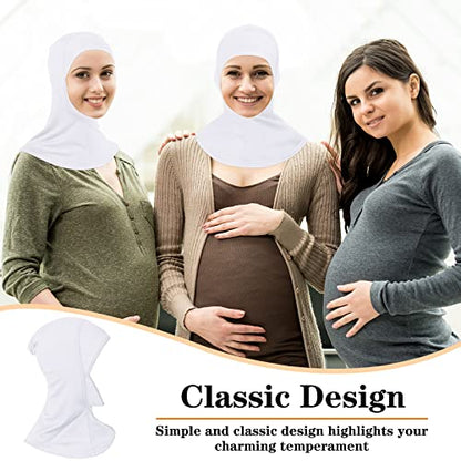4 Pieces Modal Hijab Cap Adjustable Muslim Stretchy Turban Full Cover Shawl Cap Full Neck Coverage for Lady - color: White