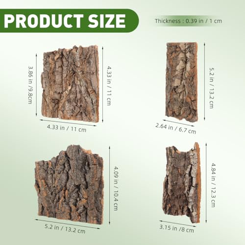 TOYANDONA Reptile Bark Hide 4 Pcs Tree Bark Pieces for Climbing Platform Terrarium Decor for Snake Lizard Gecko Tortoise Habitat Accessories 5.11 X 1.49 X 0.39 in
