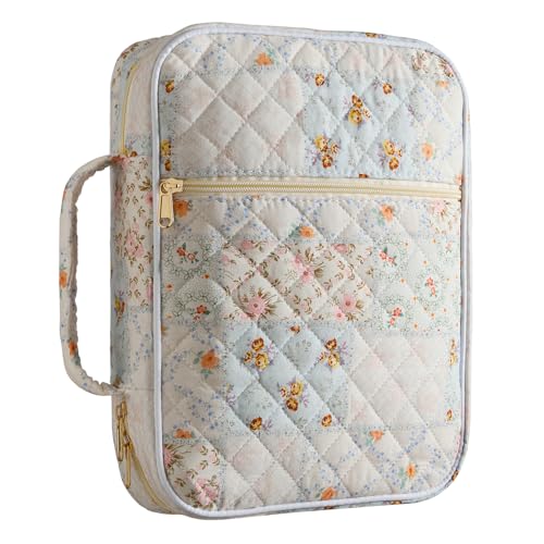 Bible Cover Case for Women,Bible Tote Bag Large Quilted Bible Cover with Durable Handle Carrying Case for Girls Bible Study Supplies Accessories,Christmas Christian Gifts for Women (Spliced Flower) - color: Spliced Flower