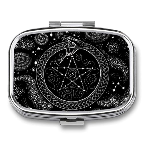 Mandala Moon Phase Square Pill Box Metal 2.2x1.6 Inch,Medicine Storage Case Compact Travel Pill Organizer Pocket Pill Container for Daily Medication Vitamins Pills - color: Mandala Moon Phase