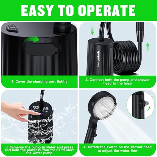 10000mAh Camping Shower with Collapsible Bucket Handle 20L | Portable Camping Shower, 5 Adjustable Speeds, IPX8 Waterproof, LED Display, Perfect for Hiking, Travel, Cars & Pets