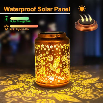 YISITEONE Hummingbird Outdoor Solar Lanterns, Garden Waterproof Metal Hanging Decor Lights for Patio Yard Pathway Lawn Front Porch, Birthday Gardening Gifts for Women Mom Grandma - style: Hummingbird