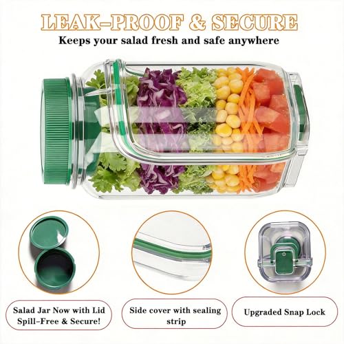 Salad Jar with Side Opening - Leakproof Salad Container & Pod, Mason Jar with Dressing Cup, Portable Lunch Container for Meal Prep, Dishwasher & Freezer Safe, for Office, Gym(Pink) - color: Pink