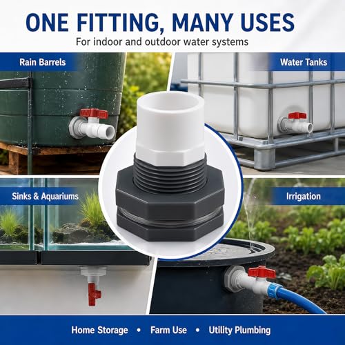 1 Inch PVC Bulkhead Fitting Water Tank Connector Adapter Fitting with Male Thread Coupling, Thru-Bulk Pipe Fitting for Rain Barrels Aquariums Ponds Industrial Plumbing - size: Pack of 1
