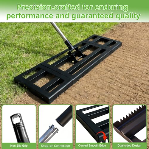 Lawn Leveling Rake 30"X 10" for Soil, Gravel Leveling Rake Heavy Duty with Adjustable Long Handle, Garden Level Rake with Tines for Yard, Landscape, Leveling Sand, Grass, Dirt - size: 30"x10"