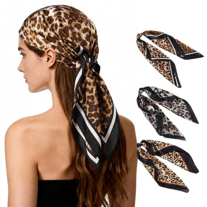 27" Head Scarf Like Satin Silk for Women,Hair Scarves Bandana,Headband Silk Feeling for Hair Wrap - color: Leopardprint-3