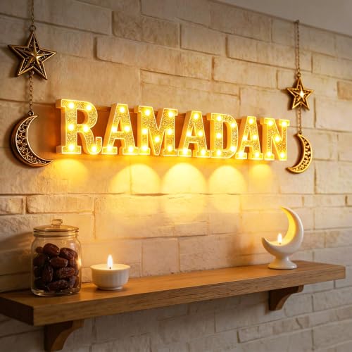 Aurelema Sukkot Large LED Letter Sign LED Lights Battery Powered Table Decoration for Party Gift Tabletop Decoration(Ramadan) - size: 8.27 inches, style: Ramadan