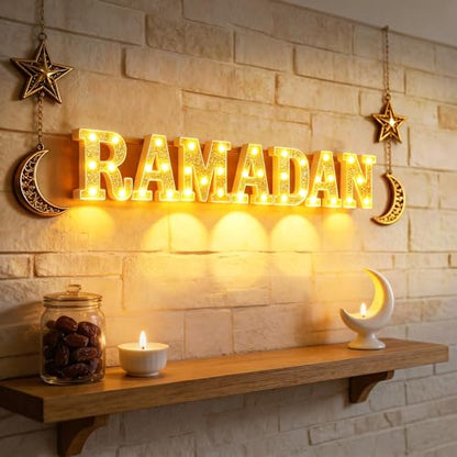 Aurelema Sukkot Large LED Letter Sign LED Lights Battery Powered Table Decoration for Party Gift Tabletop Decoration(Ramadan) - size: 8.27 inches, style: Ramadan