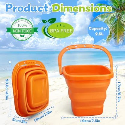 Jumbo Beach Sand Bucket Toy for Kids, 3L Collapsible Sandbox Pail, Easter Buckets, 3 Pack Multi Use Tool for Garden, Planting, Camping, Storage Fishing, Washing, Summer Holiday Travel Birthday Gifts - style: Square