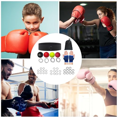 Boxing Training React Ball Punching Speed Reaction | Boxing React Ball Headband for Bedroom Travel Dorm Gym Men Women Beginners Teens Professionals - color: four balls 2