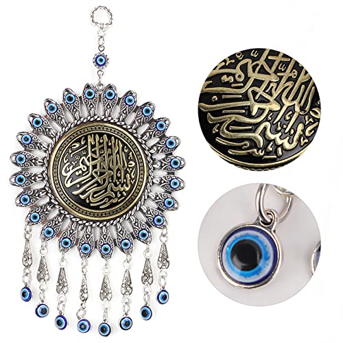 Islamic Turkish Blue Evil Eye Pendant, Muslim Amulet Blessing Wall Hanging Pendant, Good Luck Bringing Home Car Decor Protector for Women Sterling Silver Jewelry