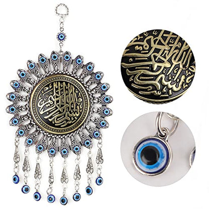 Islamic Turkish Blue Evil Eye Pendant, Muslim Amulet Blessing Wall Hanging Pendant, Good Luck Bringing Home Car Decor Protector for Women Sterling Silver Jewelry