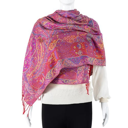 TUSHUSTY Pashmina Feel Shawls Wraps Rave Scarf for Women Soft Silky Reversible Men Scarves Hijab - color: Red Purple Yellow