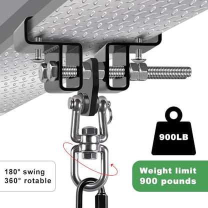 Punching Bag Hanger for I Beam 880 LBs Capacity Heavy Bag Mount Width Adjustable Boxing Bag Holder & Steel Beam Clamp for Beam - color: Hanger&Carabiner&360°Swivel(2 Pack)