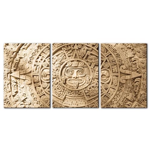 Pacimo 3 Pieces Framed Wall Art Decorations Aztec Calendar Painting Print on Canvas Mayan Civilization Wall Art for Home Office Decor Aztec Culture Modern Artwork Ready to Hang - 20"x28"x3 - color: Wallart-02, size: 20"x28"x3 Panels