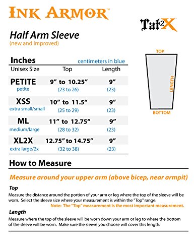 Tat2X Ink Armor Premium Half Arm Tattoo Cover Up Sleeve - No Slip Gripper - U.S. Made - color: Dark Navy, size: X-Small/Small (Pack of 1)