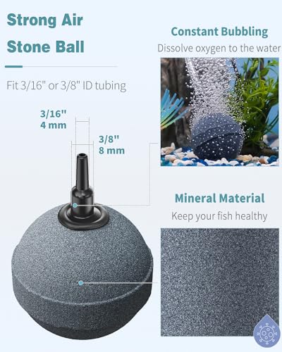 Pawfly Air Stone 2 Inch, Aquarium Air Stone Ball Bubbler Airstone Oxygen Diffuser for Pump Fish Tank Buckets Small Pond and DWC System, 4 Pack - color: 4 Pack(Grey)
