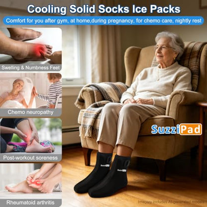 SuzziPad Cold Therapy Socks, Adjustable Ankle Ice Pack Wrap for Chemo, M | Burning Relief Reusable Foot Ice Pack Wrap for Plantar Fasciitis, Arthritis, Achilles Tendonitis, Swelling, Tired & Achy Feet - size: S