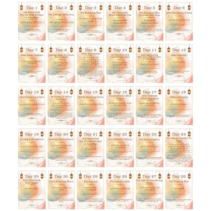 30 Ramadan Umrah Dua Cards, Islamic Muslim Quran Dua Cards, Muslim Ramadan Gift for Men and Women, Arabic Dua Reminders Cards with Transliteration and Explanations (watercolor)