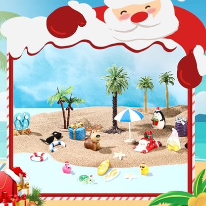 Soulchen 18 Pcs Christmas in July Decorations Mini Resin Fish Tank Decorations Miniature Santa Tree Snowman for Fish Tank Aquarium Landscape Statue Supplies Table Decor