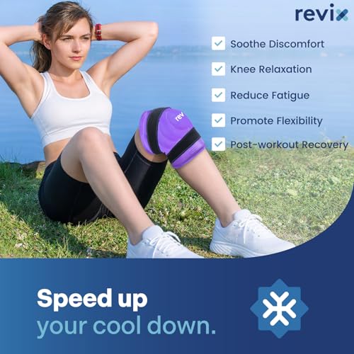 REVIX XL Knee Ice Wrap Around Entire Knee, Gel Ice Pack for Muscle Ache, Cold Pack to Reduce Discomfort and Promote Flexibility, Soft Plush Linings, Purple - size: XL, style: Purple-XL