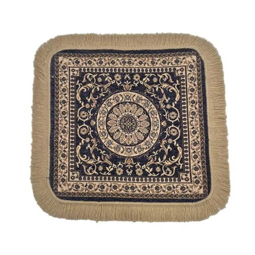 Soft Chenille Prayer Mat | Traditional Mandala Floral Pooja Aasan with Golden Fringes | Multipurpose Square Rug for Meditation, Yoga, Puja Room & Home (Grey, 1.5x1.5 Feet) - color: Grey, size: 1.5x1.5 Feet