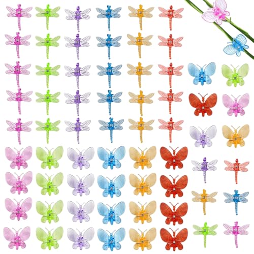 60 Pcs Plant Orchid Clips Kit Butterfly Vine Clips Dragonfly Orchid Support Clips Garden Plant Clips for Support Flower Vine Orchid, Mix Color