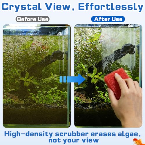 12-Pack Aquarium Glass Cleaner Sponges, 3.25" x 3.25" x 1" | Non-Scratch Thick Durable Scrubber Pads, Safe for Glass Fish Tanks, Crystal Clear View, Red