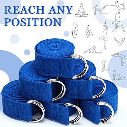 6 Pcs Yoga Strap for Stretching 8 ft Yoga Exercise Adjustable Straps Bands with Safe D Ring Buckle for Pilates, Gym Workouts, Fitness, Physical Exercise, Dance, Improve Flexibility - color: Royal Blue
