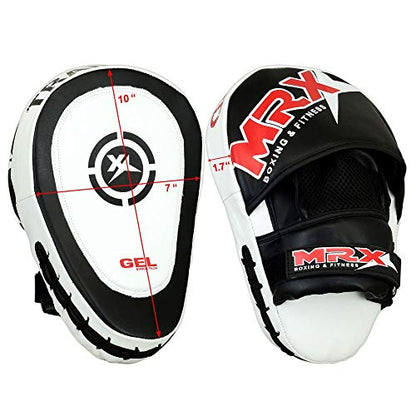 MRX Gel Tech Boxing Hook & Jab Pads MMA Focus Punching Mitts Training Thai Kick Strike Shield Curved Black/White - color: Black/White