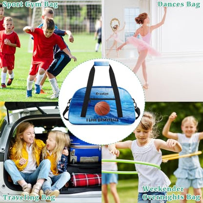 Custom Name Sports Basketball Bag Boys, Watercolor Blue Geometric | Personalized Named Practice Travel Overnight Training Bag - color: Color 14