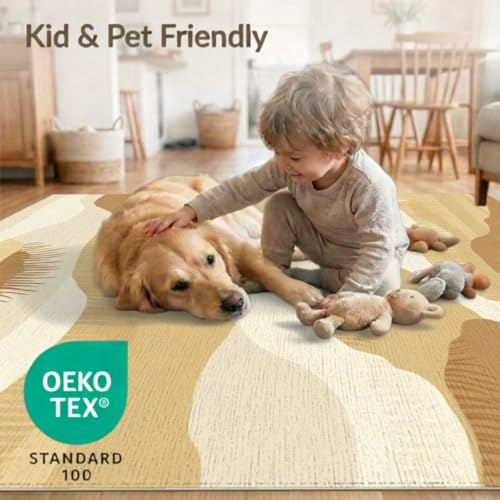 8'x10' Washable Flatwoven Rug, Cream Modern Abstract Stain Resistant Extra Large Carpet for Dining Room, Large Office, Lounge, Non-Slip Chair-Friendly Mat | Ref:1910346 - color: Beige/Pattern 1, size: 8' x 10' (Rectangular)