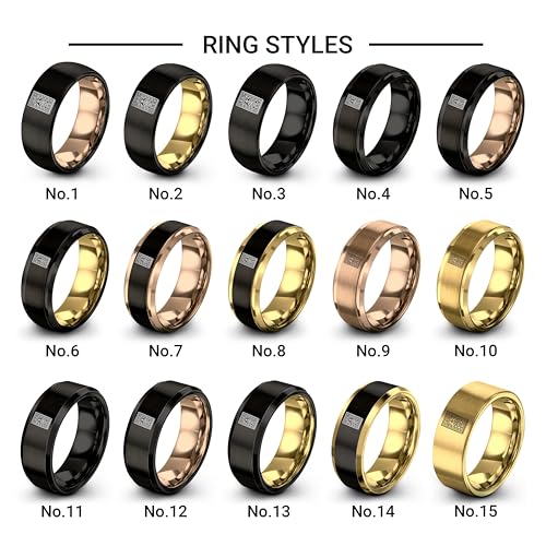 Gift for Muslim Devotee - Prayer Rug Pattern Ring - Black Yellow Rose Gold - Band - Anniversary Wedding - Personalized Custom Engraving - Flat Dome Bevel - 8mm - Men Women - Tungsten Carbide - color: 14 - Yellow Gold Black Tungsten