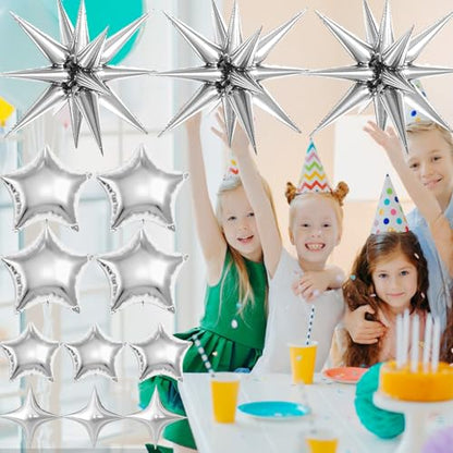 22 Pcs Silver Star Balloons,22/18/10 Inch Star Foil Mylar Balloon - color: Silver
