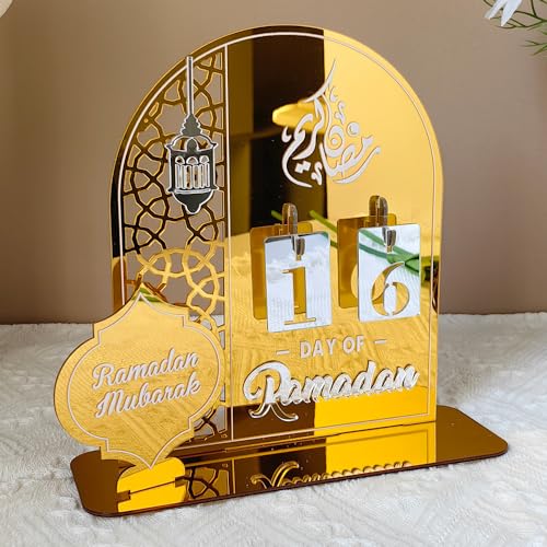 Acrylic Ramadan Countdown Calendar Mirror Golden Ramadan Decorations Eid Mubarak Count Down Desk Calendars Muslim Festival Reminder Kareem Ramadan Advent Calendar Party Decor Islam Holiday Ornaments