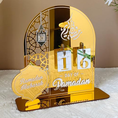 Acrylic Ramadan Countdown Calendar Mirror Golden Ramadan Decorations Eid Mubarak Count Down Desk Calendars Muslim Festival Reminder Kareem Ramadan Advent Calendar Party Decor Islam Holiday Ornaments
