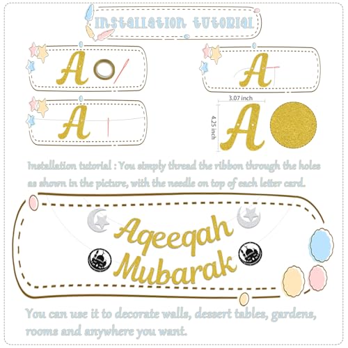 Aqeeqah Mubarak Banner - Eid Party Decorations - Muslim Islam Eid Festival Party Supplies Gold - size: Aqeeqah Mubarak