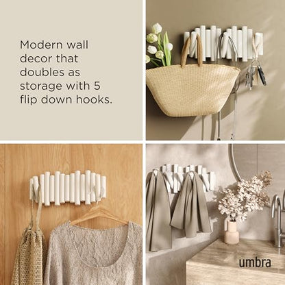Umbra Picket Coat Rack, Wall Mount 5 Flip-Down Coat Hooks, White - color: White, size: 5-Hook