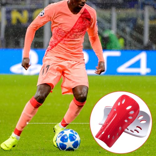 ANCIRS 2 Pair Soccer Shin Guards for Youth, Breathable Shin Guard Sleeves for Football Games, Protective EVA Cushion for Youth Men & Women - color: Blue & Red