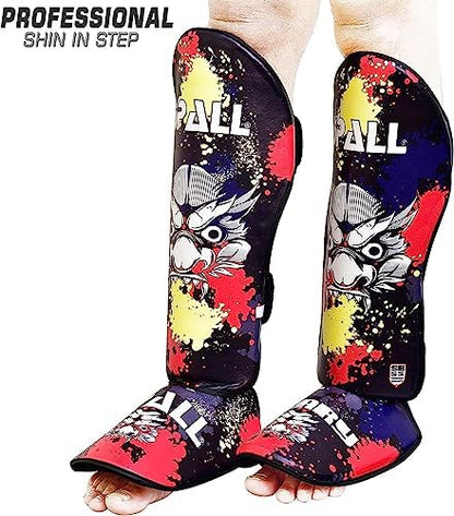 Muay Thai Guards Shin Guards for Kickboxing Martial Arts Kicking BJJ Boxing Equipment MMA Training and Sparring Leg Guard with Instep Protection Pads - color: Blue, size: Large