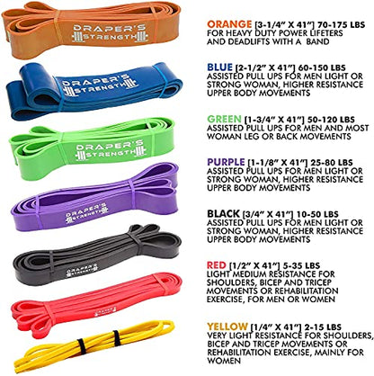 Draper's Strength Heavy Duty Resistance Stretch Loop Bands for Powerlifting Workout Exercise and Assisted Pull Ups - color: #08 3 Band Set Yellow-Black