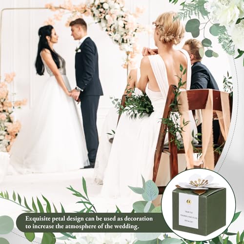 Affrolling 50 Pcs Wedding Favor Boxes with Thanks Card Square Flower Candy Boxes Paper Bridal Gift Box for Guests Wedding Bridal Shower Birthday Party Anniversary(Green) - color: Green