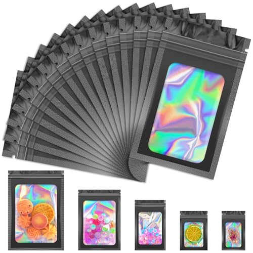 JETMORE 100 PCS Holographic Bags, Black Mylar Bags, 2.8x3.9in Candy Bags - color: Black, size: 2.8*3.9inch