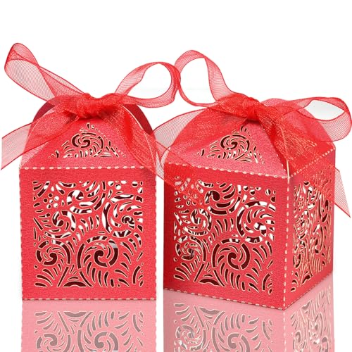 COTOPHER 100Pcs Laser Cut Favor Boxes, 2x2x3in Small Gift Box for Presents - color: Red, size: 100 Count (Pack of 1)