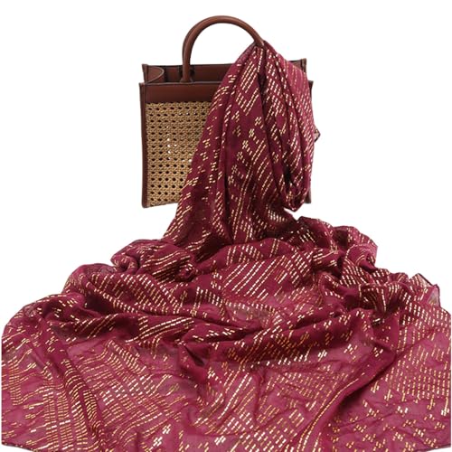 1920's Women's large-sized winter and autumn scarf - Retro Faux Assuit Foil print-embossed style long scarves - color: Burgundy Gold