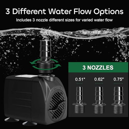 GROWNEER 550GPH Submersible Pump 30W Fountain Water Pump, 2000L/H, with 7.2ft High Lift, 3 Nozzles for Aquarium, Fish Tank, Pond, Hydroponics, Statuary (Pack of 2) - size: 550 GPH (Pack of 2)