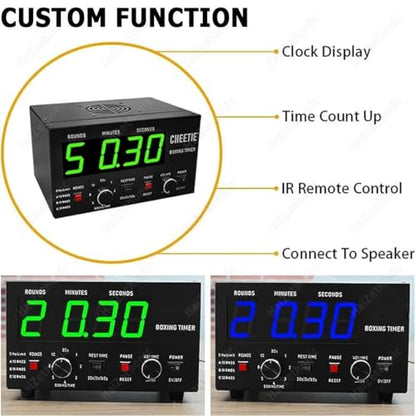 Professional Gym Interval Timer,Classic Boxing Round Timer,with Adjustable Buzzer Alarm,with LED Display,Selectable Training Time & Cycle Repetitions Green - color: Green